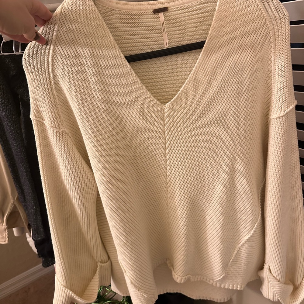 Free People V-Neck Cream Sweater